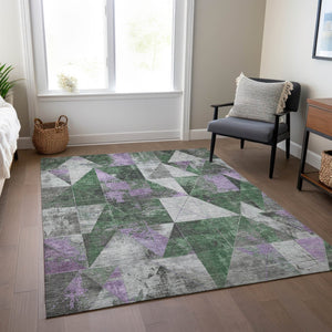 HomeRoots 10' Emerald & Purple Geometric Washable Area Rug – Durable, Stylish for Indoor & Outdoor Spaces! 624048