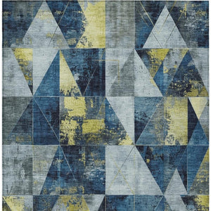 HomeRoots 5' X 8' Stylish Navy Blue and Yellow Geometric Area Rug - Washable, Durable for Indoor & Outdoor Use 624056