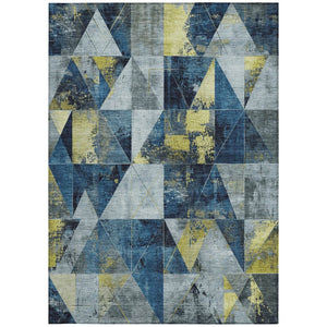 HomeRoots 5' X 8' Stylish Navy Blue and Yellow Geometric Area Rug - Washable, Durable for Indoor & Outdoor Use 624056