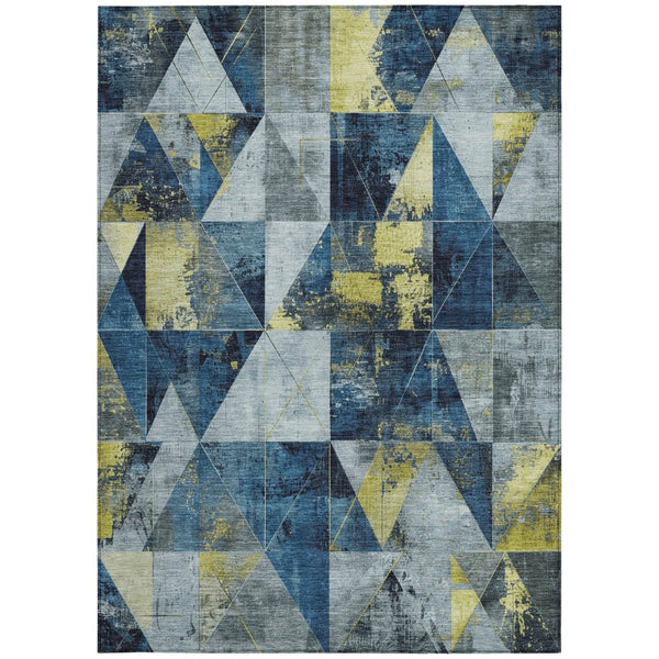 HomeRoots 5' X 8' Stylish Navy Blue and Yellow Geometric Area Rug - Washable, Durable for Indoor & Outdoor Use 624056