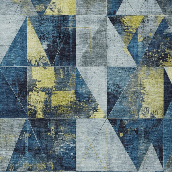 HomeRoots 5' X 8' Stylish Navy Blue and Yellow Geometric Area Rug - Washable, Durable for Indoor & Outdoor Use 624056