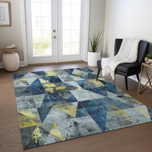 HomeRoots 5' X 8' Stylish Navy Blue and Yellow Geometric Area Rug - Washable, Durable for Indoor & Outdoor Use 624056
