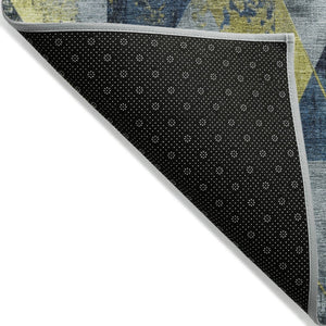 HomeRoots 8' Navy Blue & Yellow Geometric Area Rug - Stylish, Washable, Durable for Indoor/Outdoor Use! 624057