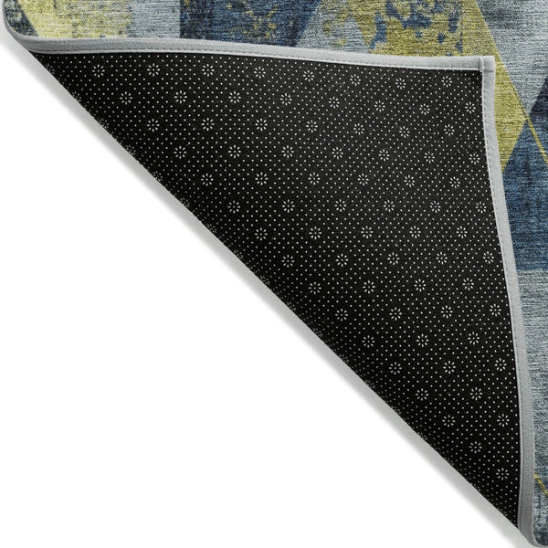 HomeRoots 8' Navy Blue & Yellow Geometric Area Rug - Stylish, Washable, Durable for Indoor/Outdoor Use! 624057
