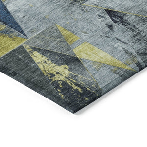 HomeRoots 8' Navy Blue & Yellow Geometric Area Rug - Stylish, Washable, Durable for Indoor/Outdoor Use! 624057