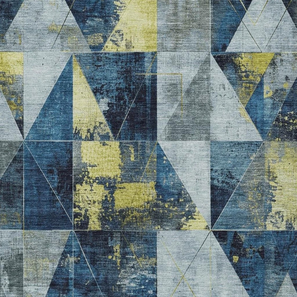 HomeRoots 8' X 10' Navy Blue And Yellow Geometric Area Rug – Washable, Stylish, Indoor/Outdoor Versatility! 624058