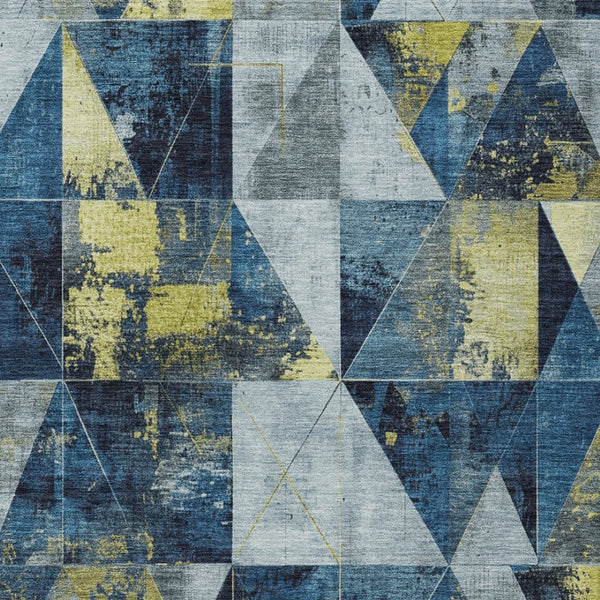 HomeRoots 8' X 10' Navy Blue And Yellow Geometric Area Rug – Washable, Stylish, Indoor/Outdoor Versatility! 624058