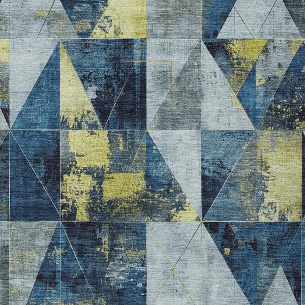HomeRoots 9' X 12' Navy Blue and Yellow Geometric Area Rug - Durable, Washable, Perfect for Indoor & Outdoor Use 624059
