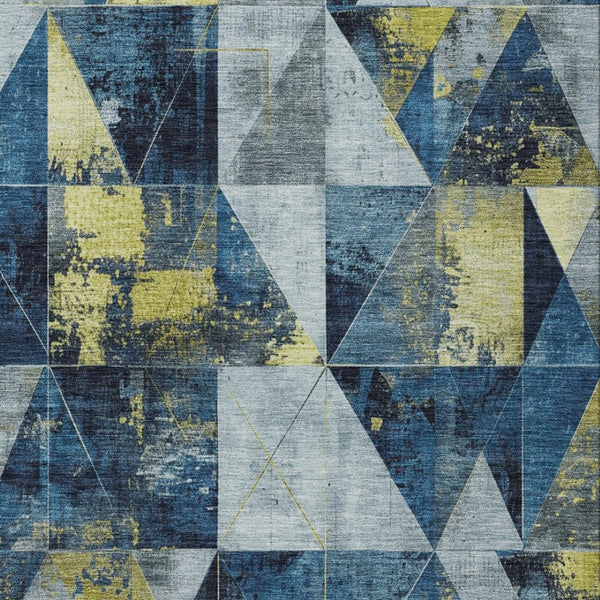 HomeRoots 9' X 12' Navy Blue and Yellow Geometric Area Rug - Durable, Washable, Perfect for Indoor & Outdoor Use 624059