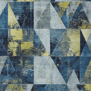 HomeRoots 10' Navy Blue and Yellow Geometric Area Rug - Washable, Durable, Perfect for Indoor and Outdoor Use 624060
