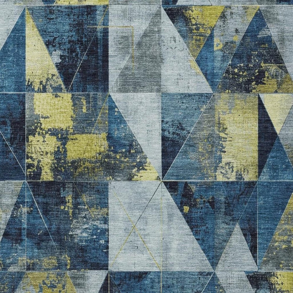 HomeRoots 10' Navy Blue and Yellow Geometric Area Rug - Washable, Durable, Perfect for Indoor and Outdoor Use 624060