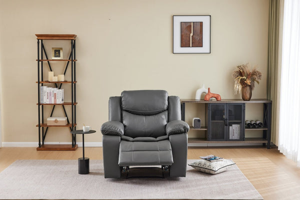 English Elm Black Air Leather Massage Recliner with Vibration Heating for Living Room Lounge Gray B2766P488713