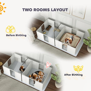 English Elm Pawhut Whelping Box For Dogs - Safe, Adjustable Puppy Birthing Space With Waterproof Pad & Light Stand W2225P249982-GIGA