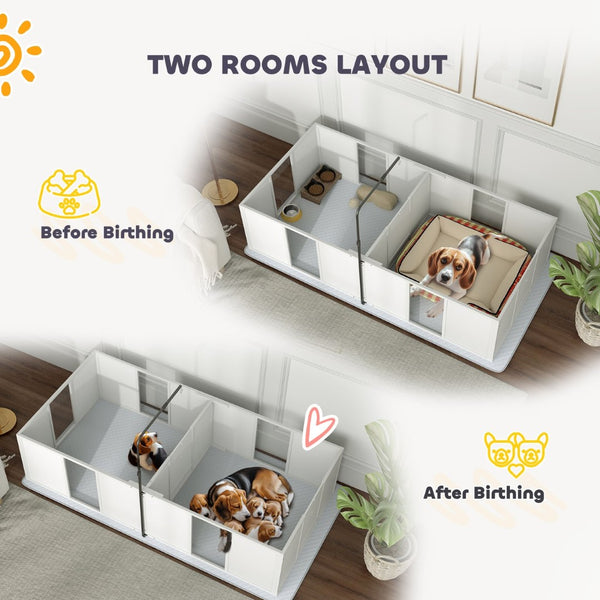 English Elm Pawhut Whelping Box For Dogs - Safe, Adjustable Puppy Birthing Space With Waterproof Pad & Light Stand W2225P249982-GIGA