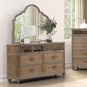 English Elm Simple Contemporary Chest of Drawers with Solid Wood Veneer, Felt-Lined Top Drawer & Metal Handles Oak,Rustic 22 L x 67 W x 39 H B2741P357505