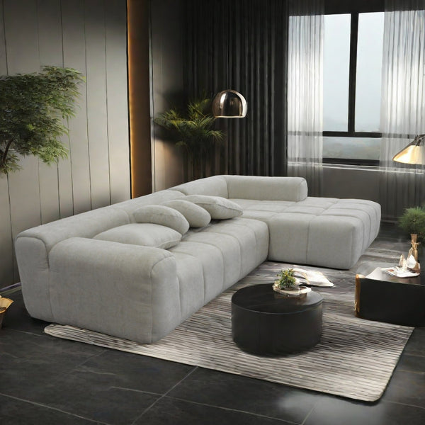 English Elm Modern Modular Compressed Sofa Chaise Right Side L-Shape Sectional Couch Beige Sponge Foam Cloud, No Assembly Required W1183S00017