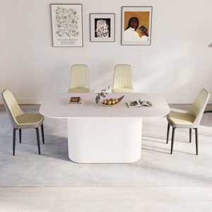 English Elm 63 "Medieval-Modern Cream Dining Table Set With 4 Pu Chairs And Black Metal Legs For Home & Kitchen W2189S00692