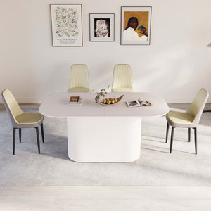 English Elm 63 Inch Mdf Cream Dining Set with Pu Cushioned Chairs and Black Metal Legs Seats 4 Beige+Cream,Grey W2189S00872