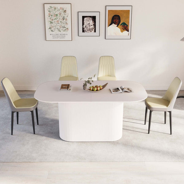 English Elm 63 Inch Mdf Cream Dining Set with Pu Cushioned Chairs and Black Metal Legs Seats 4 Beige+Cream,Grey W2189S00872