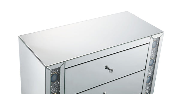 English Elm Sonia Mirrored Console Cabinet with Faux Agate Inlay and Crystal Knob Hardware B2726P446684