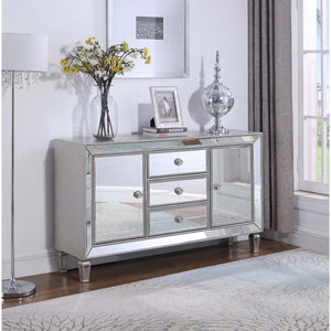English Elm Gabrielle Silver Mirrored 3-Drawer Accent Cabinet with Two-Tier Display, Bright Reflective Storage Elegance B062P328633