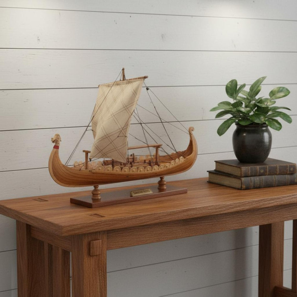 HomeRoots 13" Hand-Painted Wooden Model Boat - Artisan Craftsmanship, Vintage Decor, Perfect Gift Idea 624206