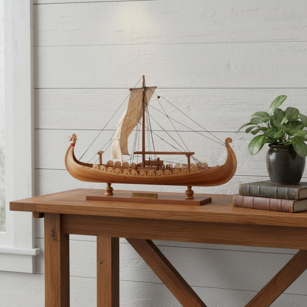 HomeRoots 13" Hand-Painted Unfinished Wood Model Boat – Vintage Charm for Home Décor & Thoughtful Gifts 624207