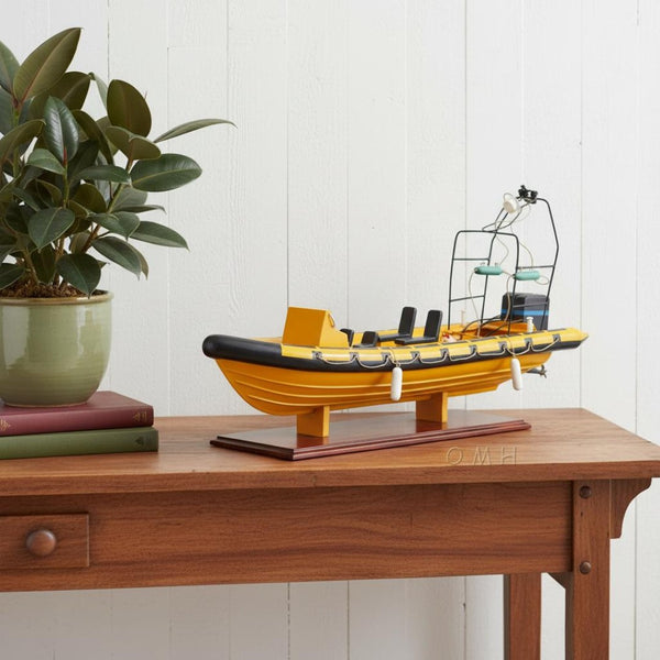 HomeRoots 13" Hand-Painted Unfinished Wood Model Boat - Unique Nautical Decor for Home, Gifts & Displays 624208
