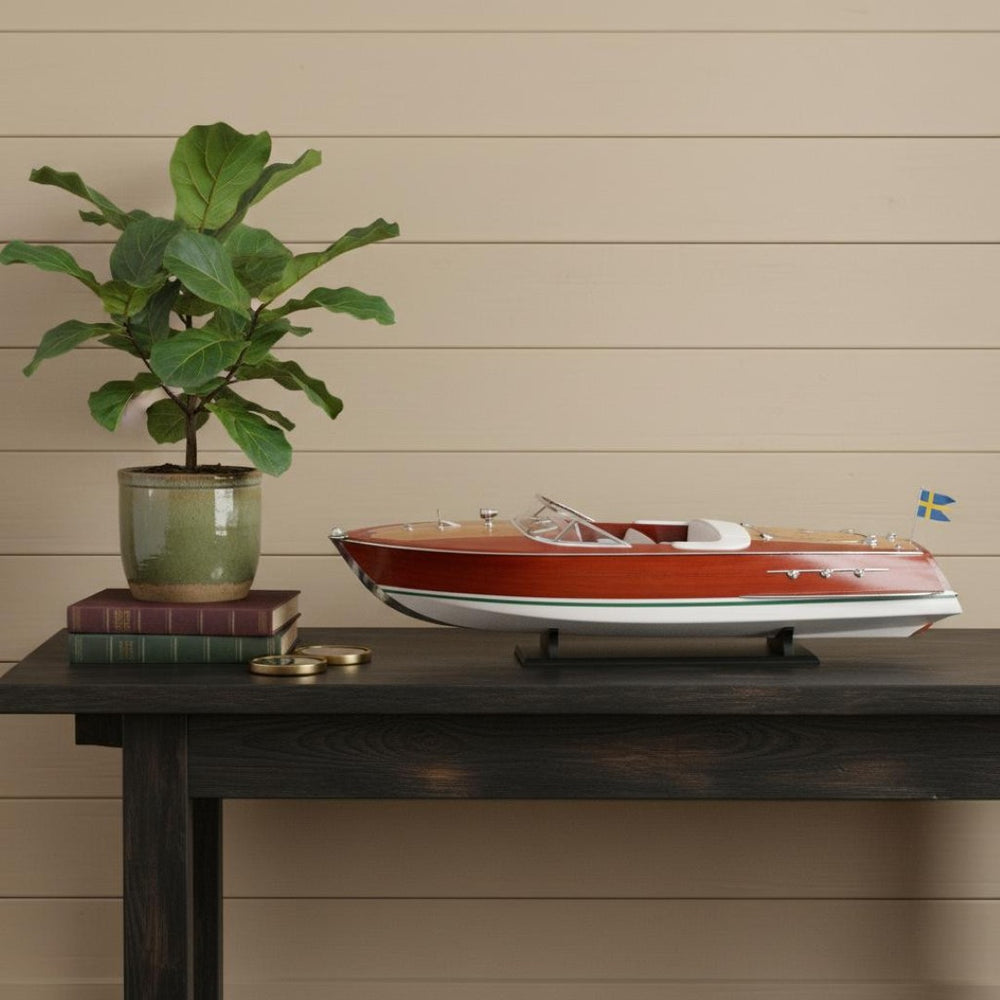 HomeRoots 10" Hand-Painted Model Boat - Vintage Wooden Accent for Home Decor, Gifts & Unique Centerpieces 624216