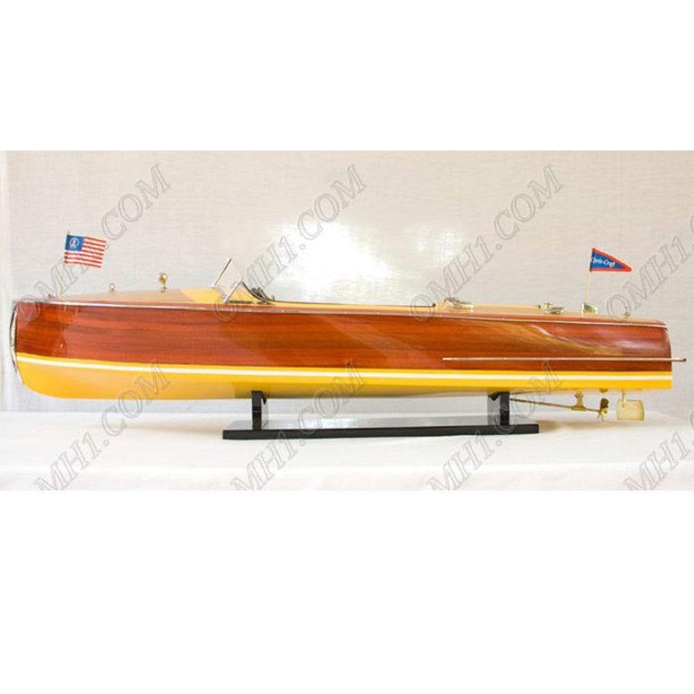 HomeRoots 10" Hand-Painted Wooden Model Boat - Vintage Coastal Charm, Artisanal Décor for Home or Gift 624218