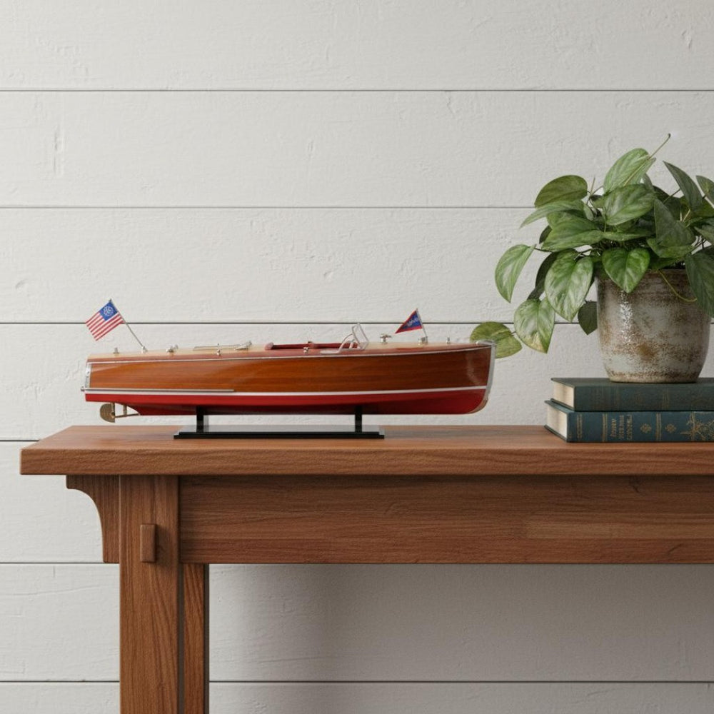 HomeRoots 10" Hand-Painted Unfinished Wood Model Boat - Vintage Coastal Décor for Home & Unique Gift Idea 624220