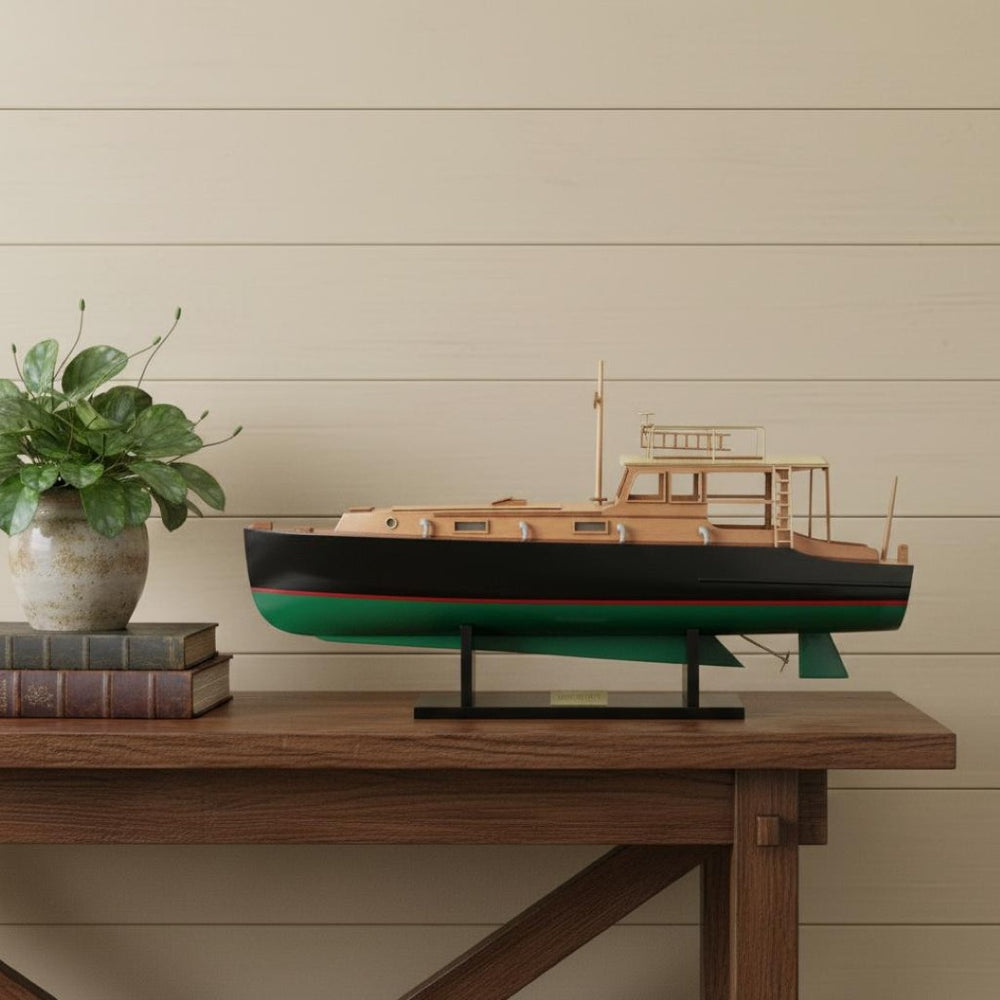 HomeRoots 15" Hand-Painted Vintage Wood Model Boat – Nautical Decor for Farmhouse & Coastal Interiors! 624221