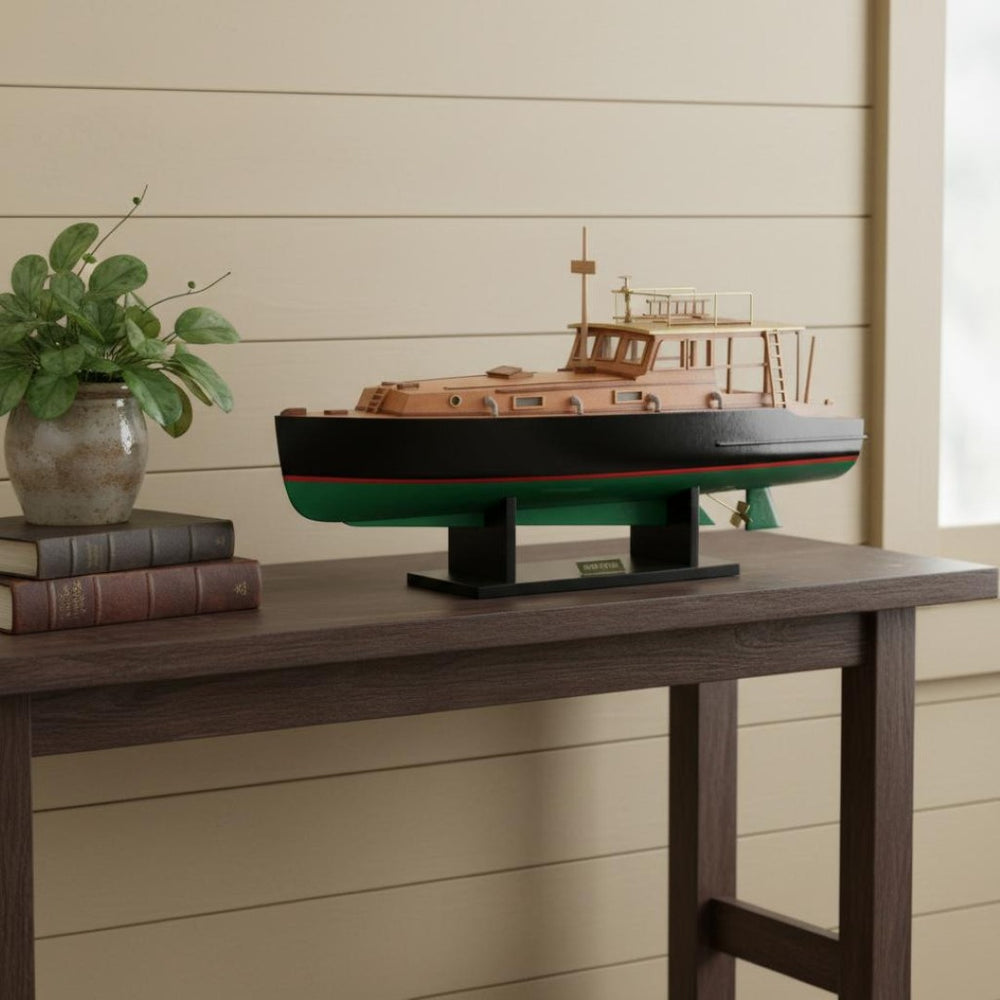 HomeRoots 15" Hand-Painted Wooden Model Boat – Vintage Charm for Coastal Decor, Perfect Gift for Any Occasion 624222