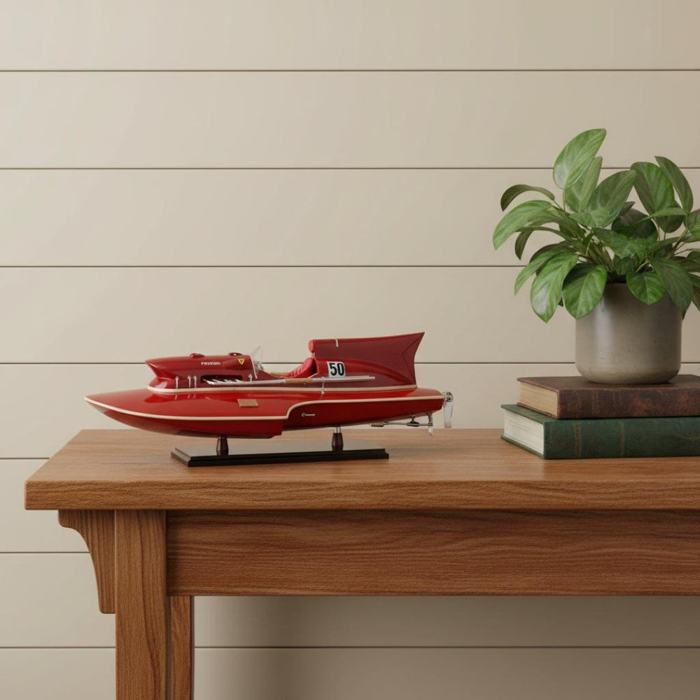 HomeRoots 6" Unfinished Wood Hand-Painted Nautical Model Boat - Vintage Charm for Home Décor and Gifting 624224