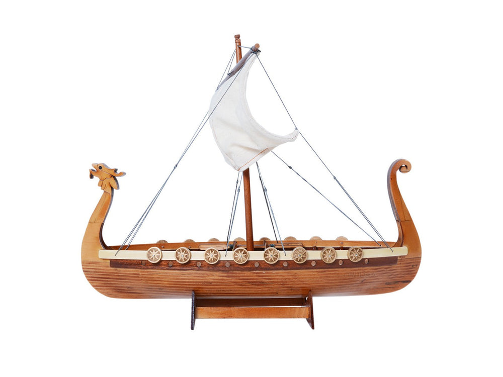 HomeRoots 10" Hand-Painted Wooden Model Boat | Vintage Nautical Drakkar Décor for Home & Unique Gifts 624226
