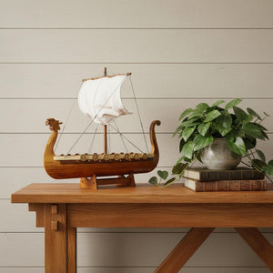 HomeRoots 10" Hand-Painted Unfinished Wood Model Boat – Artisan-Made Nautical Decor for Home & Gifts! 624227