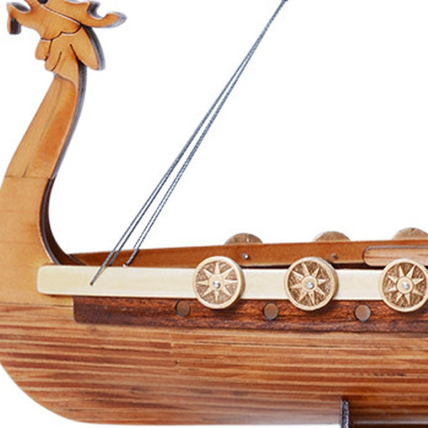 HomeRoots 10" Hand-Painted Unfinished Wood Model Boat – Artisan-Made Nautical Decor for Home & Gifts! 624227