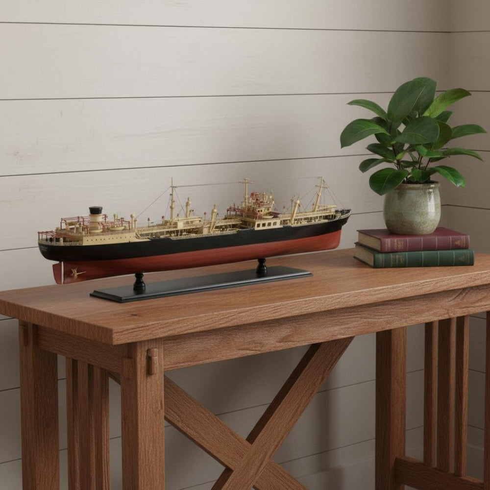 HomeRoots 10" Hand-Painted Unfinished Wood Model Boat – Vintage Nautical Decor for Home or Thoughtful Gifts 624232