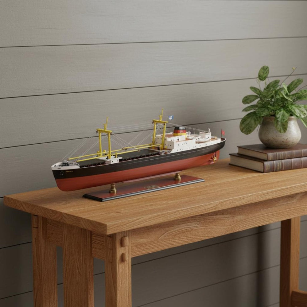 HomeRoots 12" Hand-Painted Vintage Wood Model Boat – Rustic Nautical Décor for Home, Office & Gift Ideas 624234