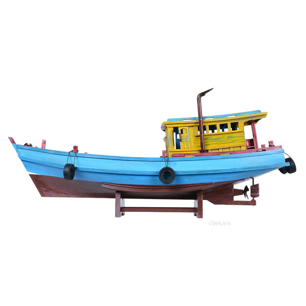 HomeRoots 13" Hand-Painted Unfinished Wood Model Boat - Vintage Nautical Decor for Home & Gift Giving 624240