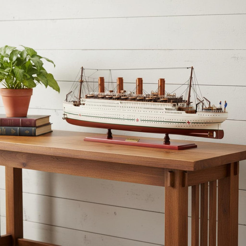 HomeRoots 13" Hand-Painted Wooden Model Boat – Vintage Nautical Décor for Tables, Shelves & Gift Ideas 624246