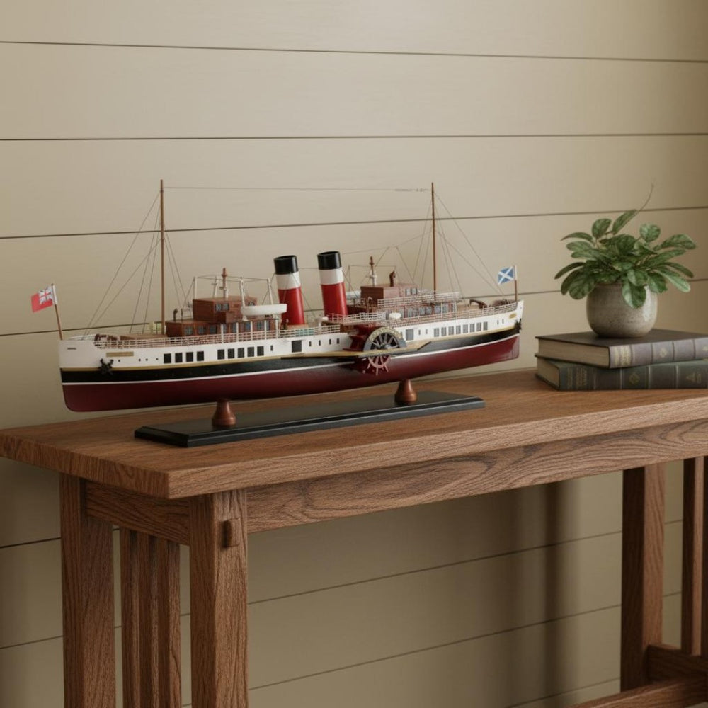 HomeRoots 11" Hand-Painted Wooden Model Boat - Vintage Nautical Decor for Home, Office, or Gift-Giving Delight 624249