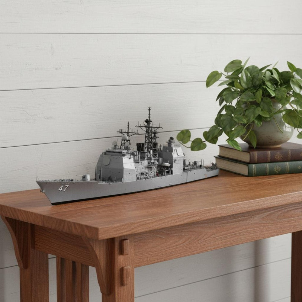 HomeRoots 10" Hand-Painted Wooden Model Boat - Vintage Nautical Decor for Coastal & Farmhouse Styling 624272