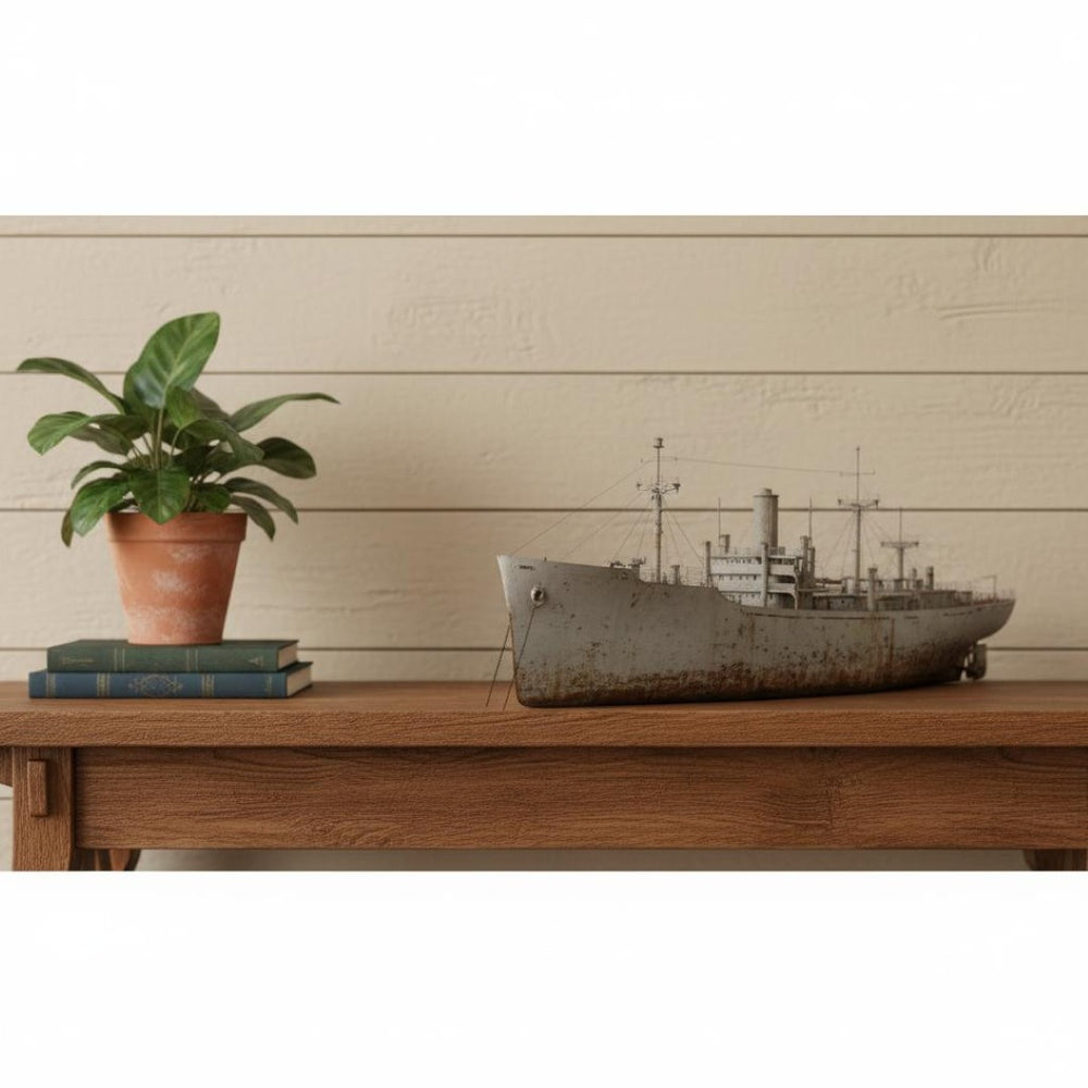 HomeRoots 10" Hand-Painted Unfinished Wood Model Boat - Vintage Nautical Décor for Home Accents & Gifts 624303