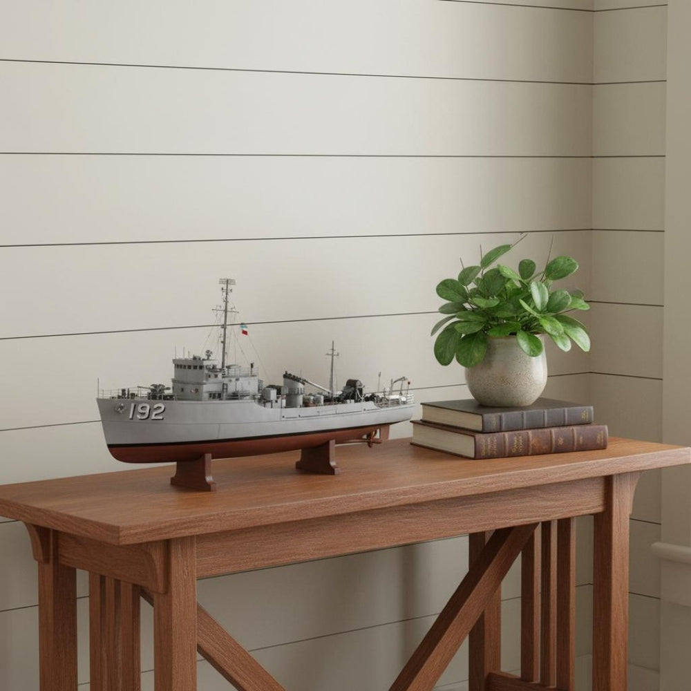 HomeRoots 10" Hand-Painted Unfinished Wood Model Boat – Vintage Nautical Decor for Home & Thoughtful Gifts 624311