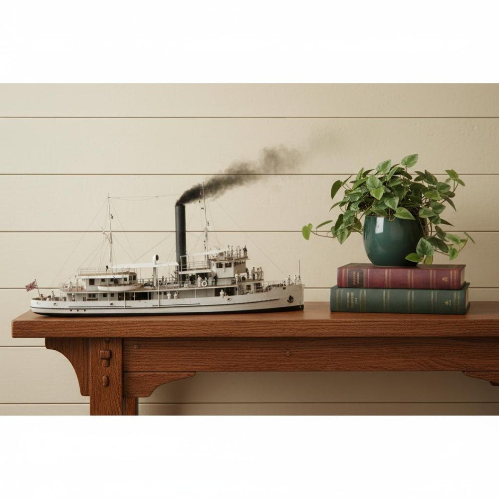 HomeRoots 10" Unfinished Wood Hand-Painted Model Boat – Vintage Charm for Coastal Décor & Unique Gifts! 624334