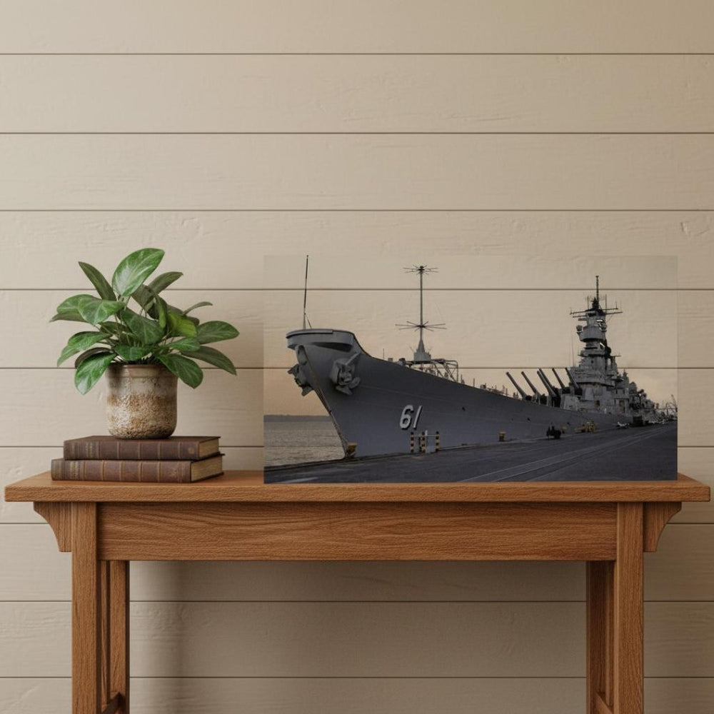 HomeRoots 10" Hand-Painted Model Boat - Vintage USS Iowa Decor, Unique Wood Craftsmanship for Nautical Fans 624353
