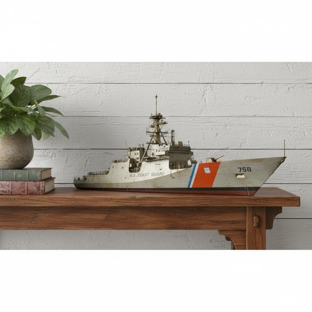 HomeRoots 10" Hand-Painted Wooden Model Boat - Vintage Coastal Charm for Home Décor & Thoughtful Gifts 624369