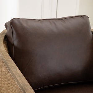 English Elm Swivel Barrel Chair Plush Leather Accent Seat with 360° Metal Base, Sturdy Hardwood Frame, 300lb Capacity Brown W395102739