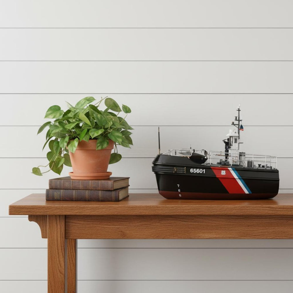 HomeRoots 10" Hand-Painted Unfinished Wood Model Boat - Vintage Nautical Decor for Home & Gift Giving 624413